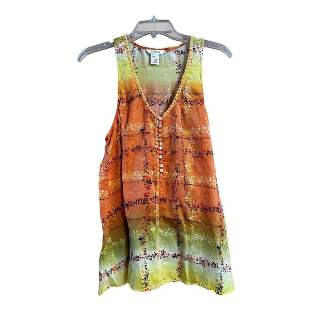 Sundance Yellow/Orange Silk Blend Sleeveless Top, Large